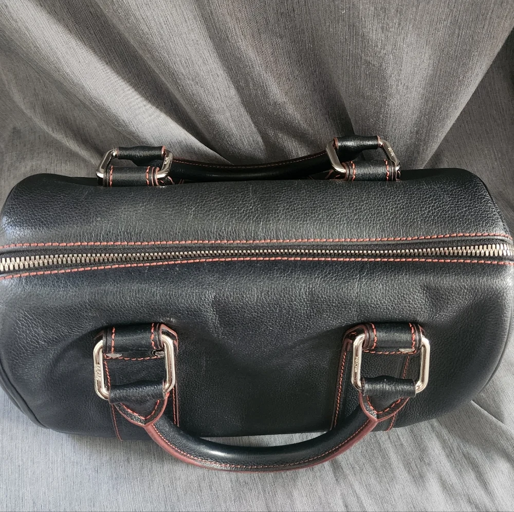 MCM Black Pebbled Leather Studded Boston Bag - Picture 9 of 12